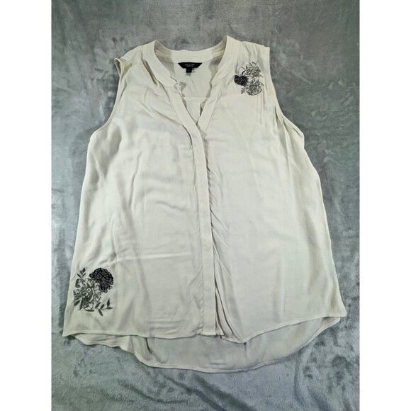 Simply Vera Wang womens XLARGE Cream Rayon Blouse Black & Silver Embroidery - Picture 2 of 11